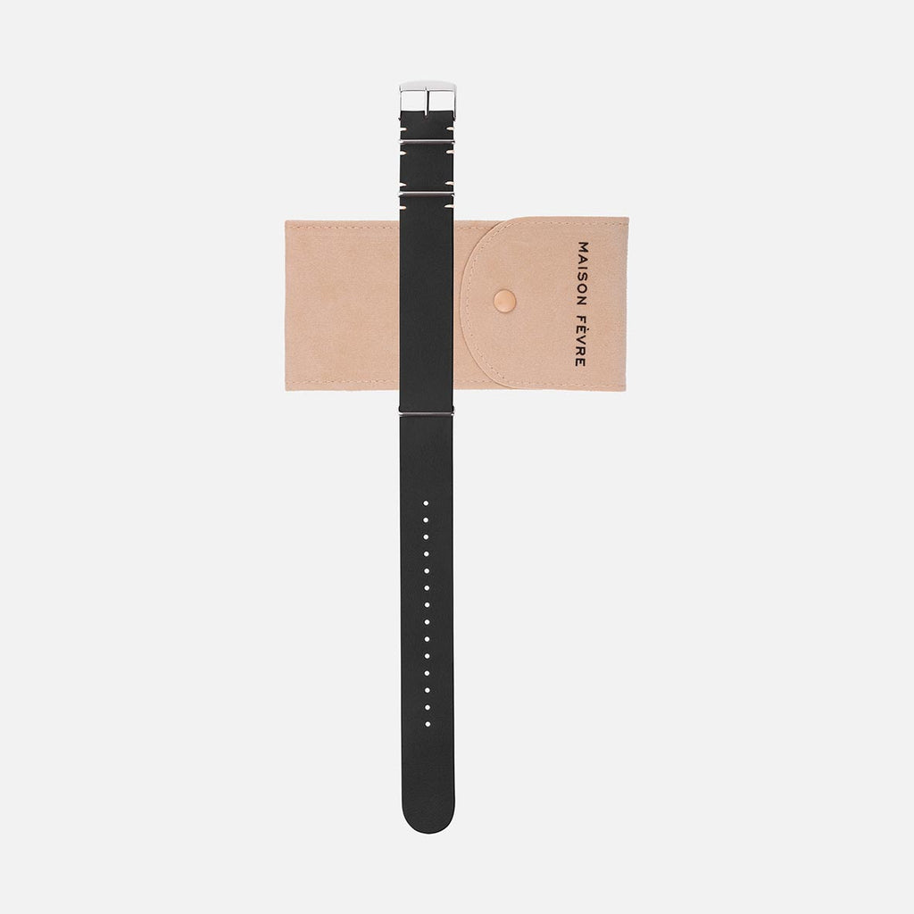 bracelet montre Nato en cuir noir