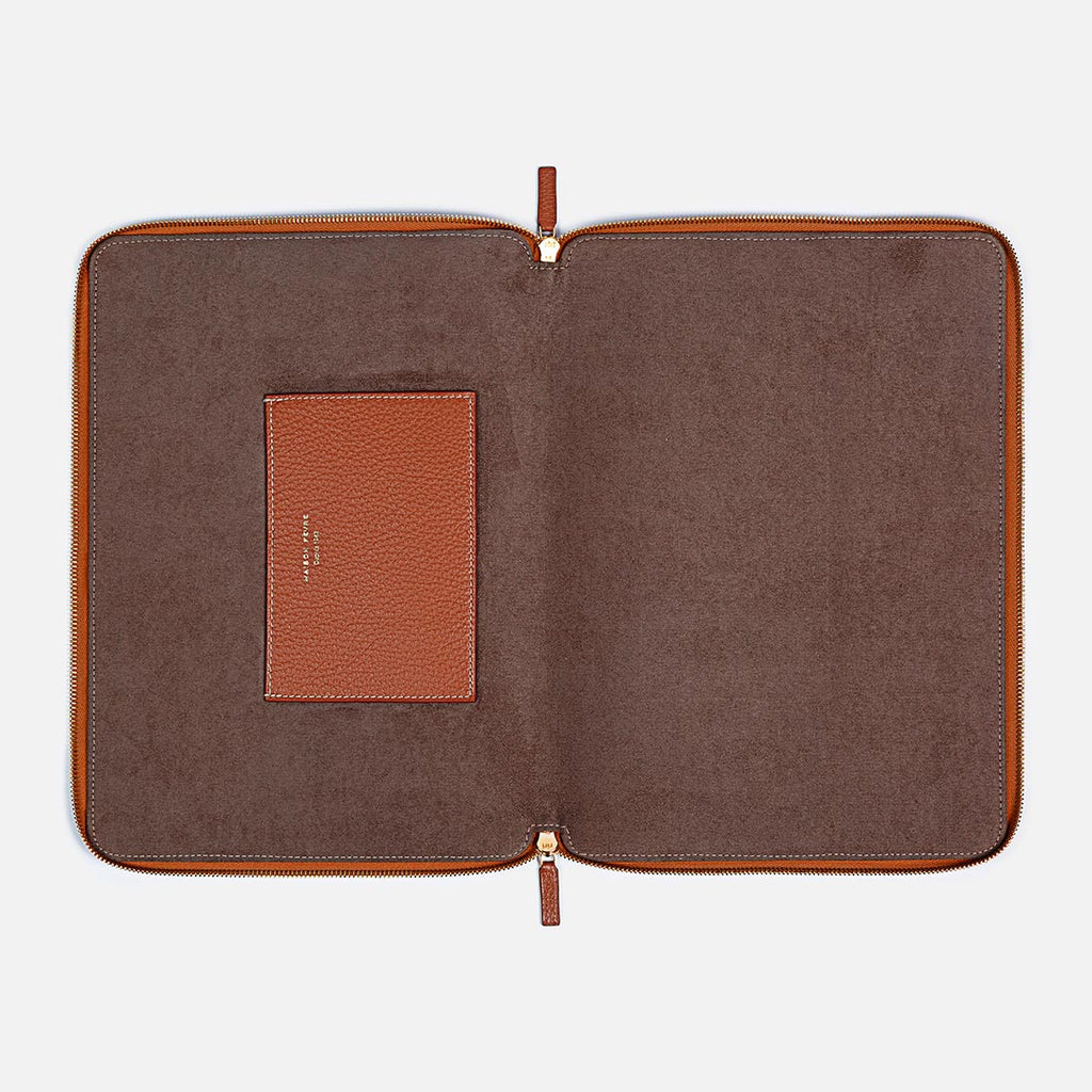 pochette ordinateur fabrication artisanale marron