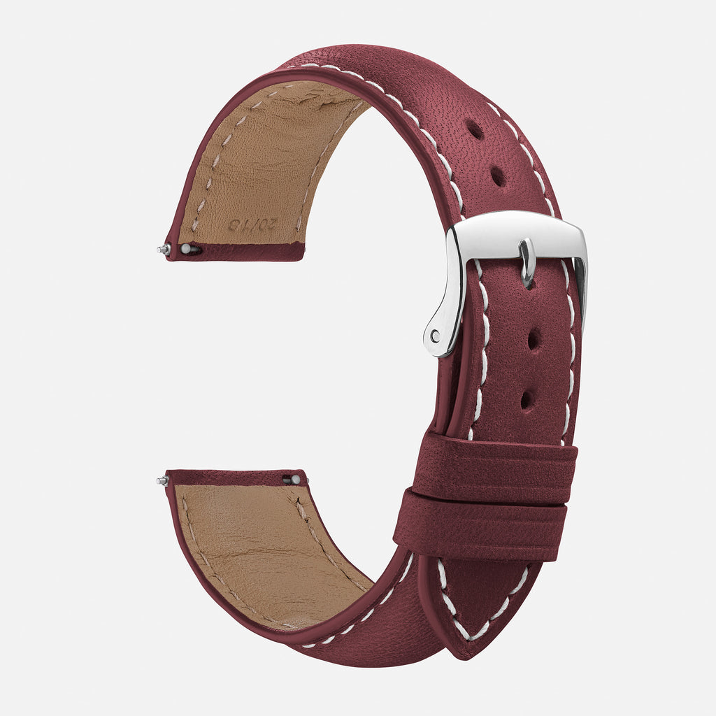 Bracelet montre homme cuir bordeaux le bombé