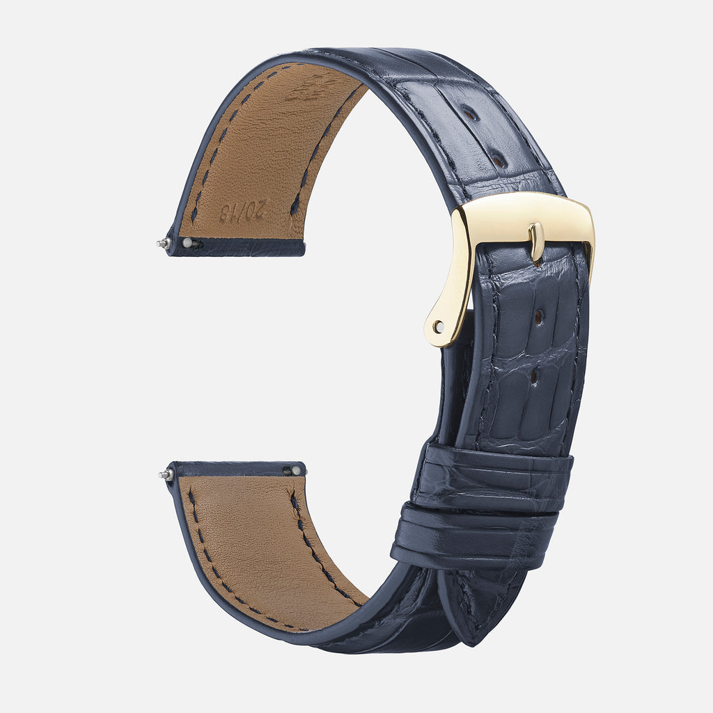 montre bracelet crocodile véritable bleu marine
