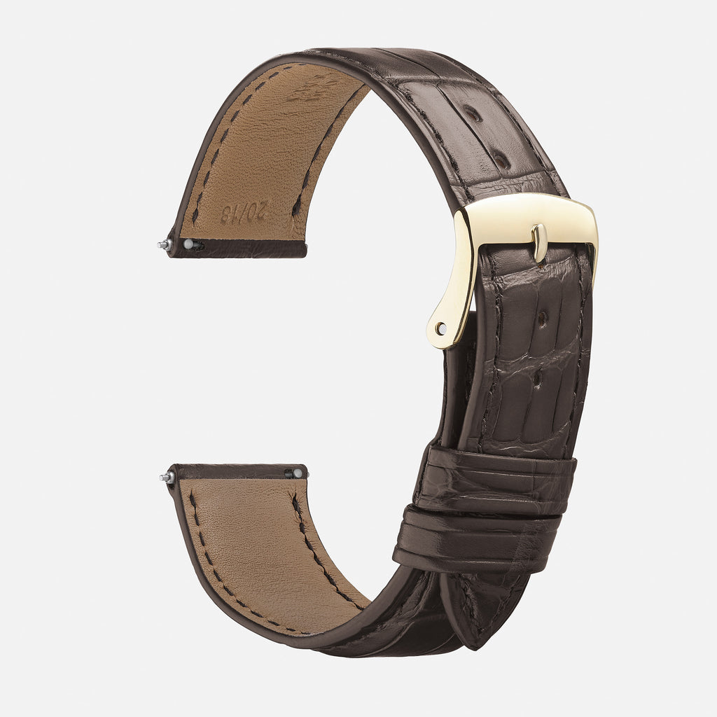 montre bracelet en crocodile véritable marron foncé