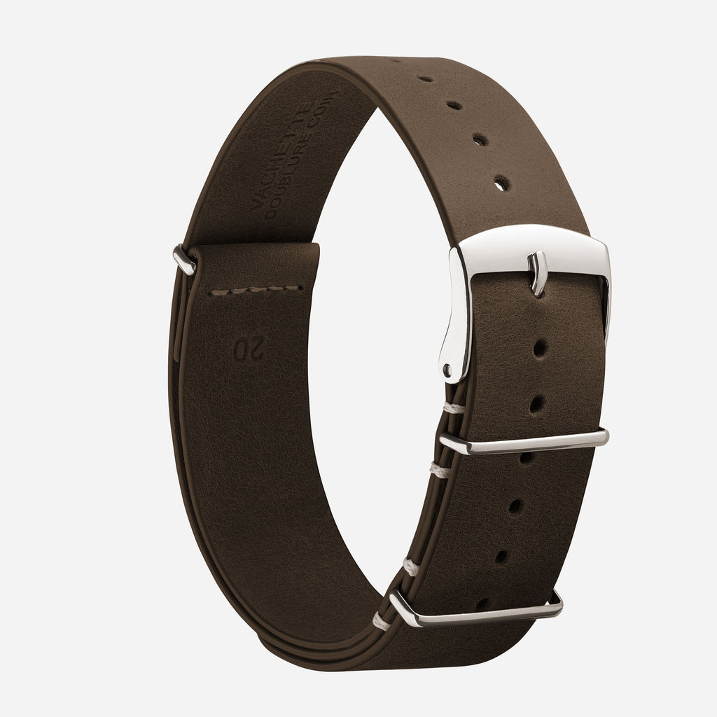 Bracelet montre nato en cuir marron
