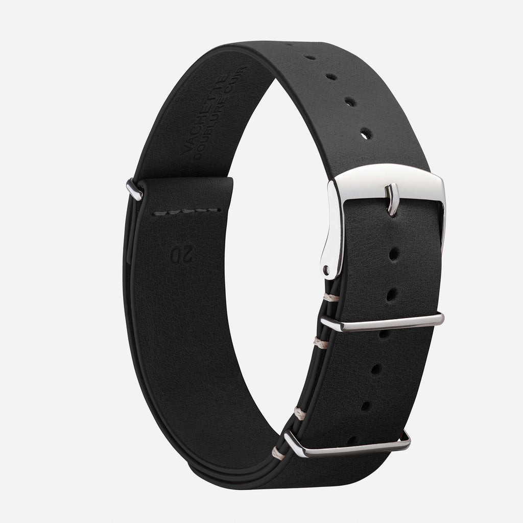 Bracelet montre nato haut de gamme en cuir noir
